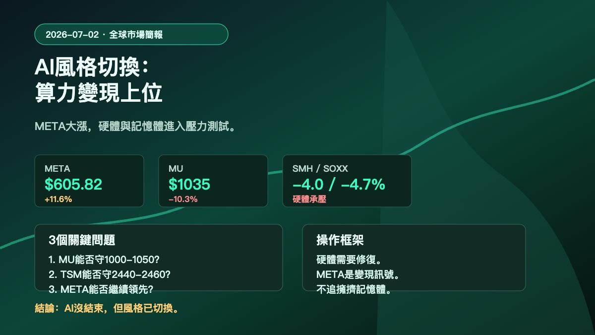 Hyperliquid HYPE 市場簡報 2026-07-02 | META 算力變現、MU 大跌與 AI 硬體風格切換