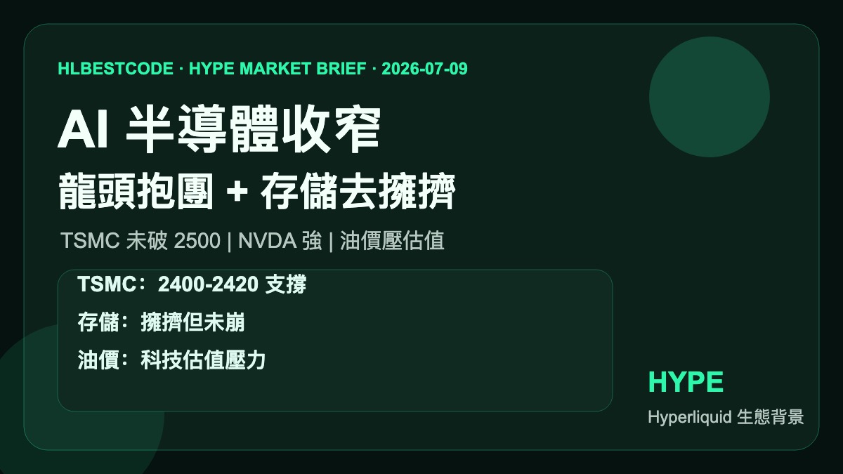 Hyperliquid HYPE 市場簡報 2026-07-09 | AI 半導體轉向龍頭抱團、存儲去擁擠與油價壓估值