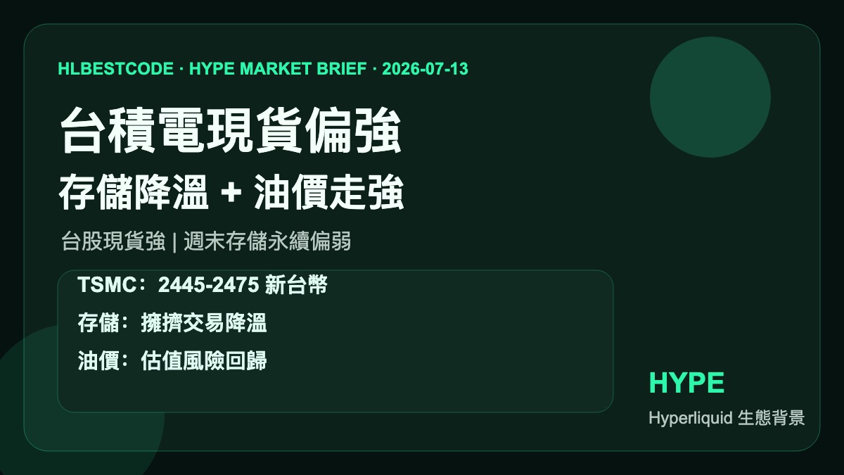 Hyperliquid HYPE 市場簡報 2026-07-13 | 台積電現貨強於週末存儲回吐,油價與籌碼仍是風險