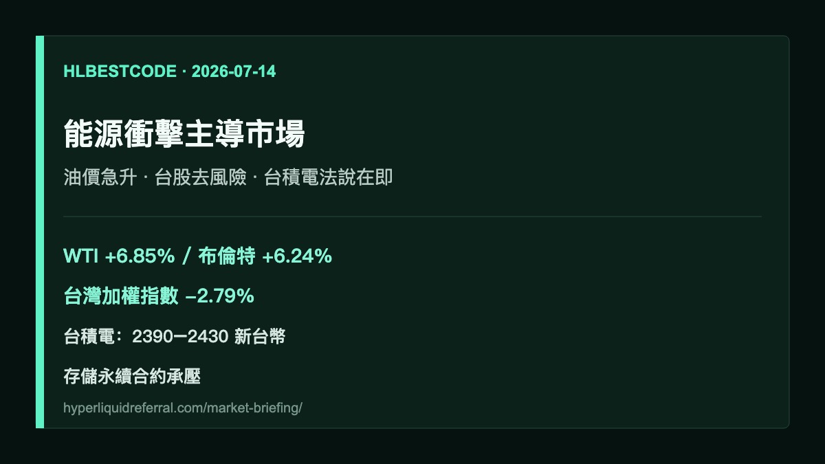 Hyperliquid HYPE 市場簡報 2026-07-14 | 能源衝擊壓制台股、存儲鏈與 AI 估值